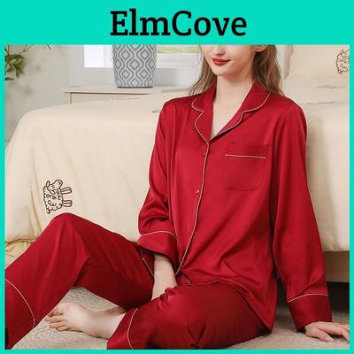 Silk Pajama Set For Women Spring Summer Light Breathable Lounge Sleepwear For Home Use