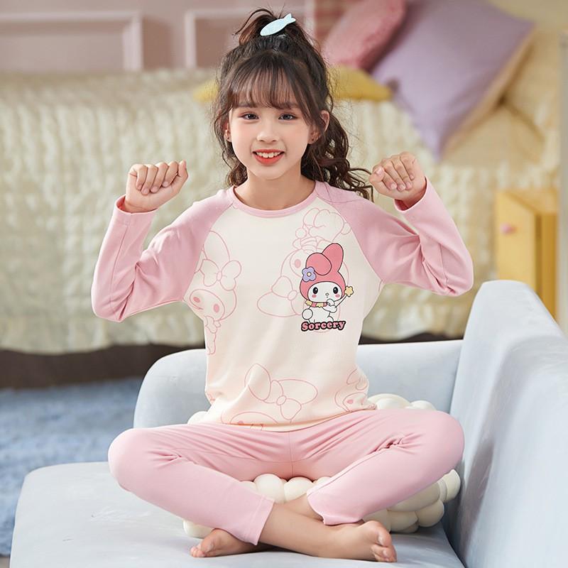 Girls Winter Pajama Set Cotton Long Sleeve Sleepwear Cartoon Print Home Outfit Ages 8
