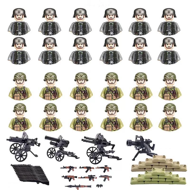 WWII Soldier Building Block Set - Military Series with Weapons & Sandbags, for Children