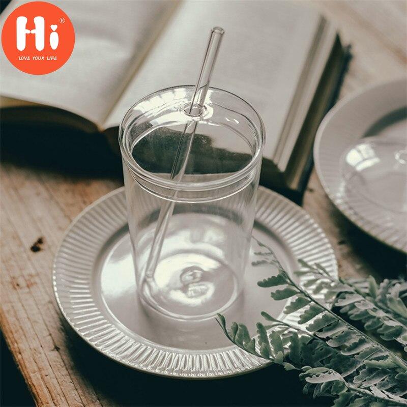 Hi 1/3 ks severský průhledný skleněný hrnek na kávu, žáruvzdorný čaj, mléko a vodu s víčkem a brčkem 500ml