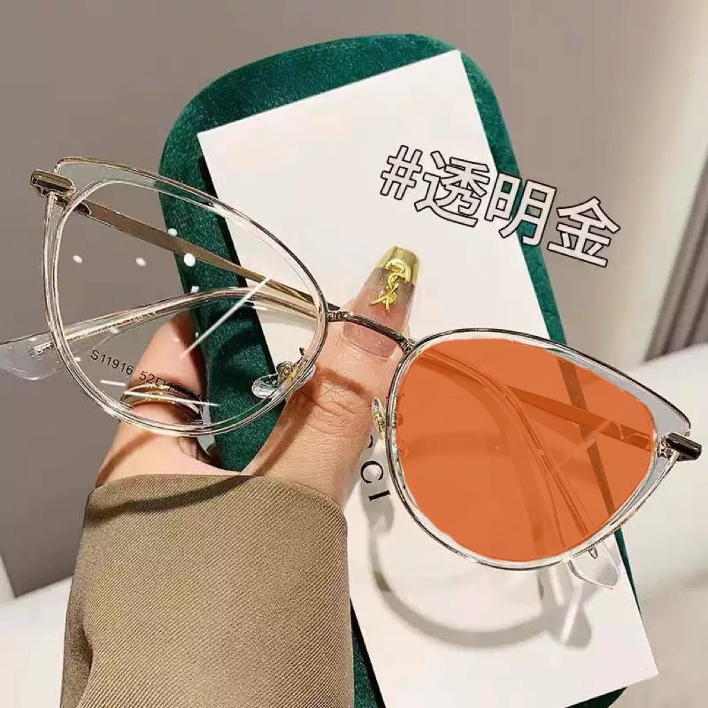Retro Photochromic Myopia Glasses Fashion Anti Blue Light Cat Eye Flat Glasses for Women Vintage Eyewear