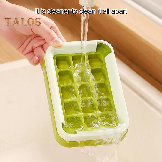 Ice Cube Tray with Lid 15 Cubes Ice Grid Easy-Release Silicone Bottom Stackable Ice Trays for Freezer