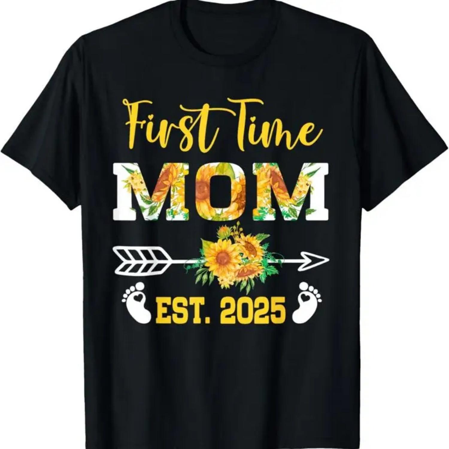 First Time Mom Est 2025 Sunflower T Shirt S чёрный