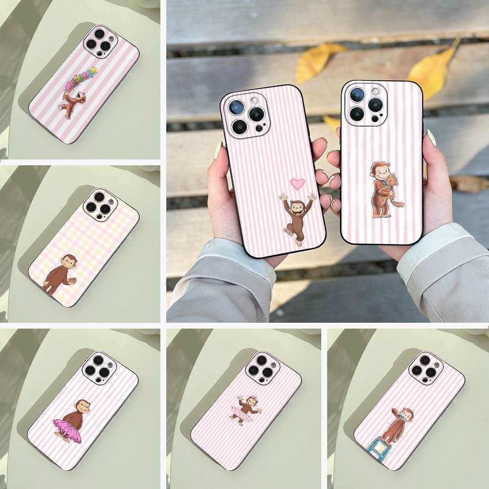C-Curious- G-George der Affe Handyhülle Für iPhone 17,16,15,14,13,12,11 Pro Max,16Plus,XS Weiche Schwarze Hülle