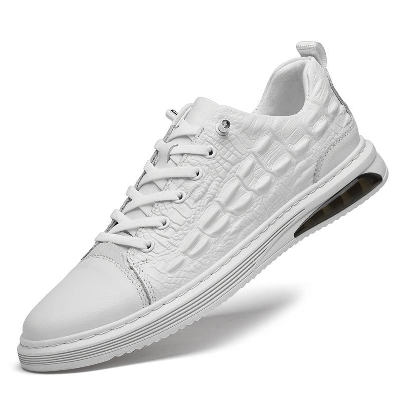 Men s Embossed Crocodile Grain Trendy Casual Leather Shoes - Autumn Korean Style White Board Sneakers 45 белый