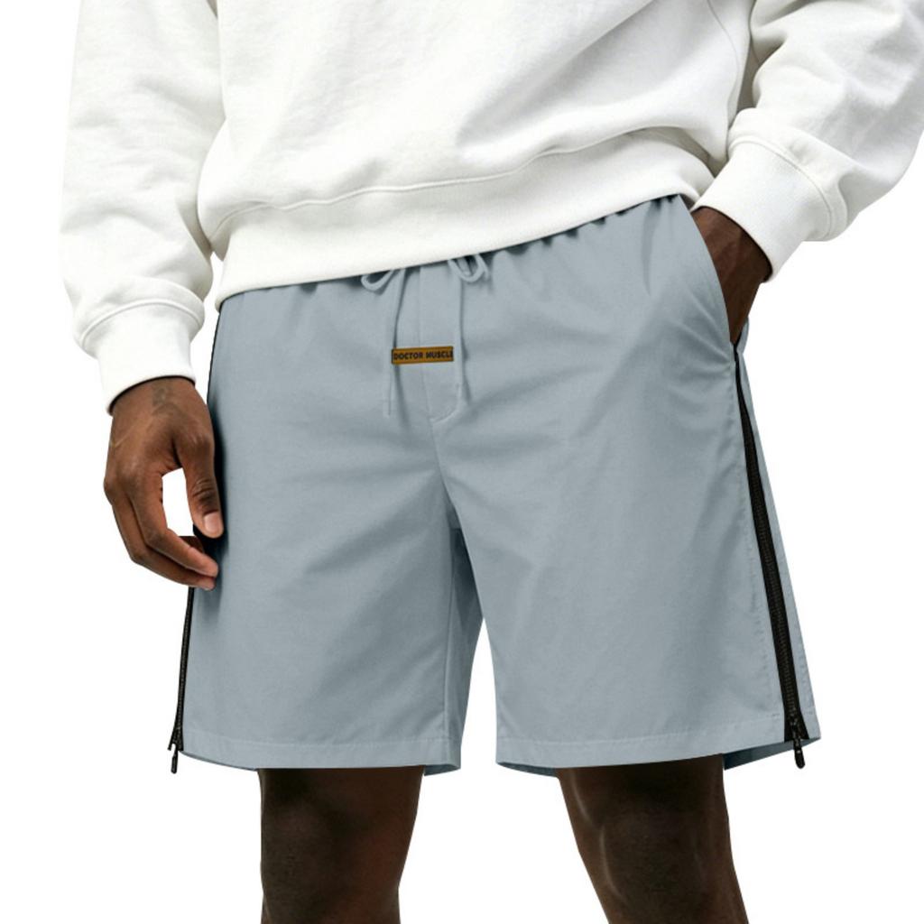 Men's Casual Athletic Shorts with Side Zipper - Loose Fit Streetwear Shorts