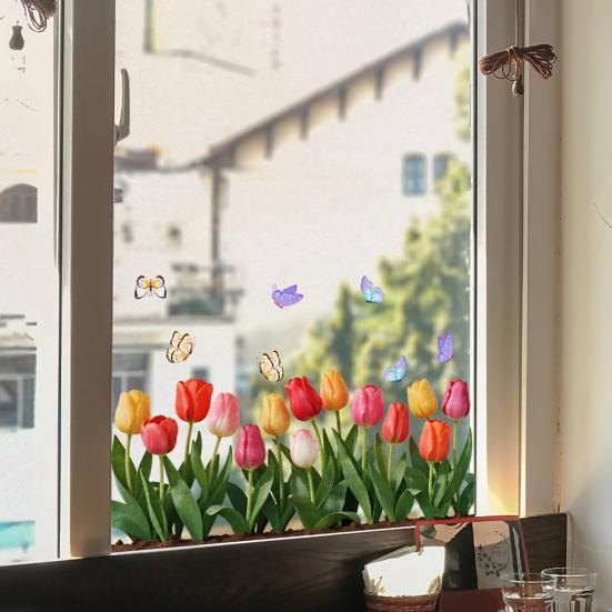 Colorful Tulip Butterfly Wall Stickers Electrostatic Adsorption Removable Decorative Decals for Home Background Window Decor