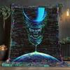 1Pc ArtAlien Print Flannel Blanket, High quality Comfortable for All Seasons, Warmth and Comfort, Perfect for Christmas Gifts