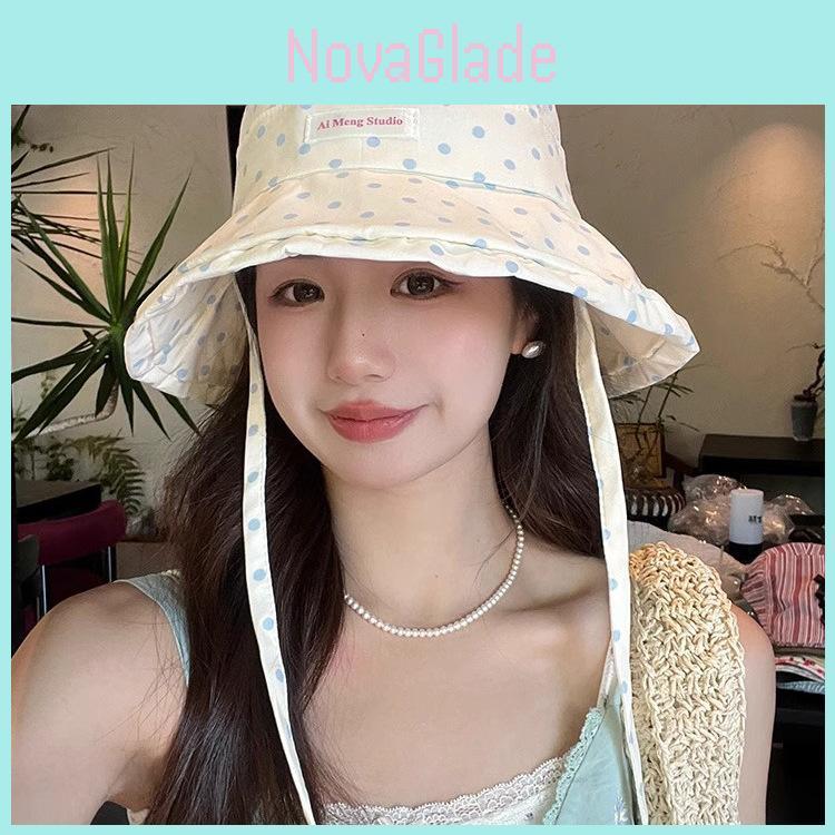 Ai Meng Studio Style Dot Pattern Fisherman Hat With Sun Protection For Summer Travel