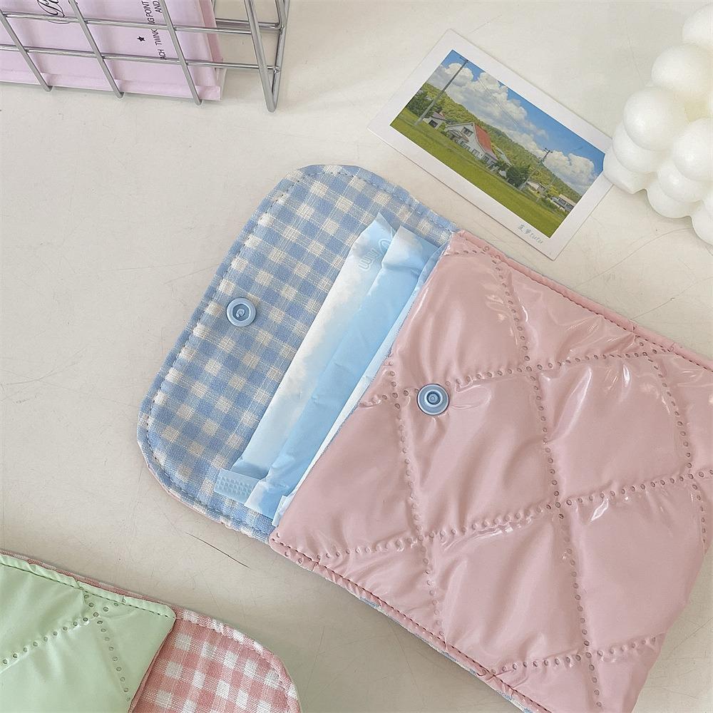Portable Sanitary Napkin Storage Bag Large Capacity Plaid Cosmetic Bags Gifts Coin Purse