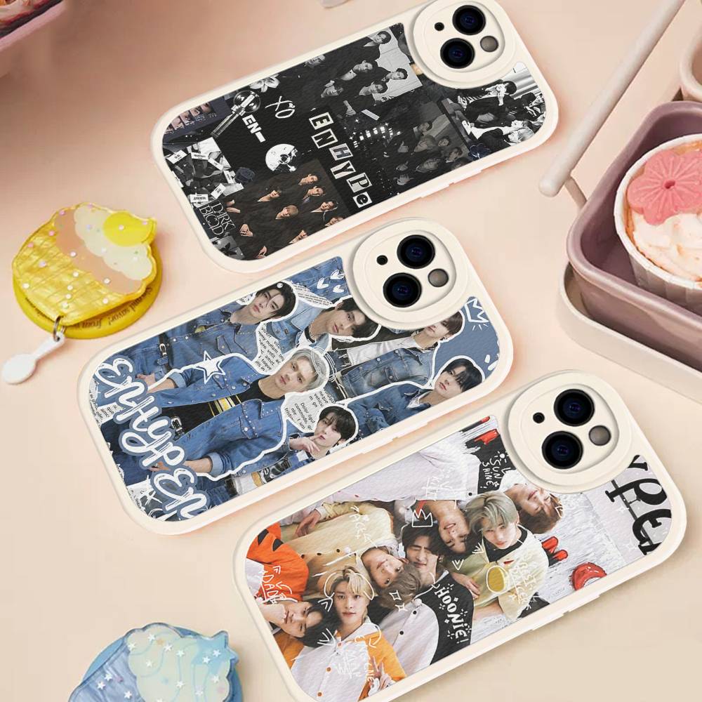Korea E-Enhypenes Singing Phone Case For IPhone 16 15 14 13 Pro Max 11 12 Plus Leather Silicone Cover