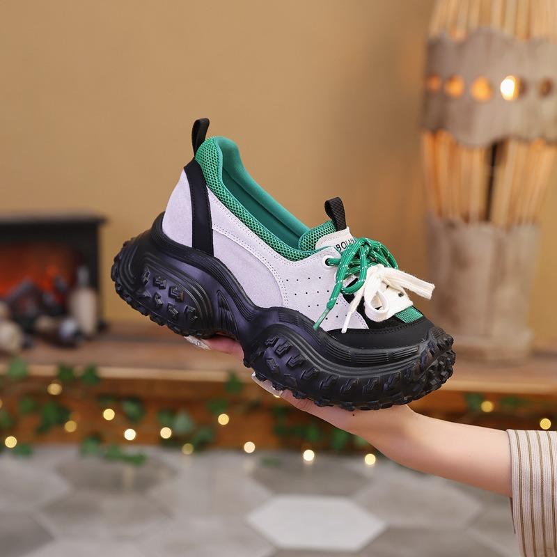 Small thick-soled dad shoes women's new spring durian sole heightening casual sports shoes show small and low-top feet