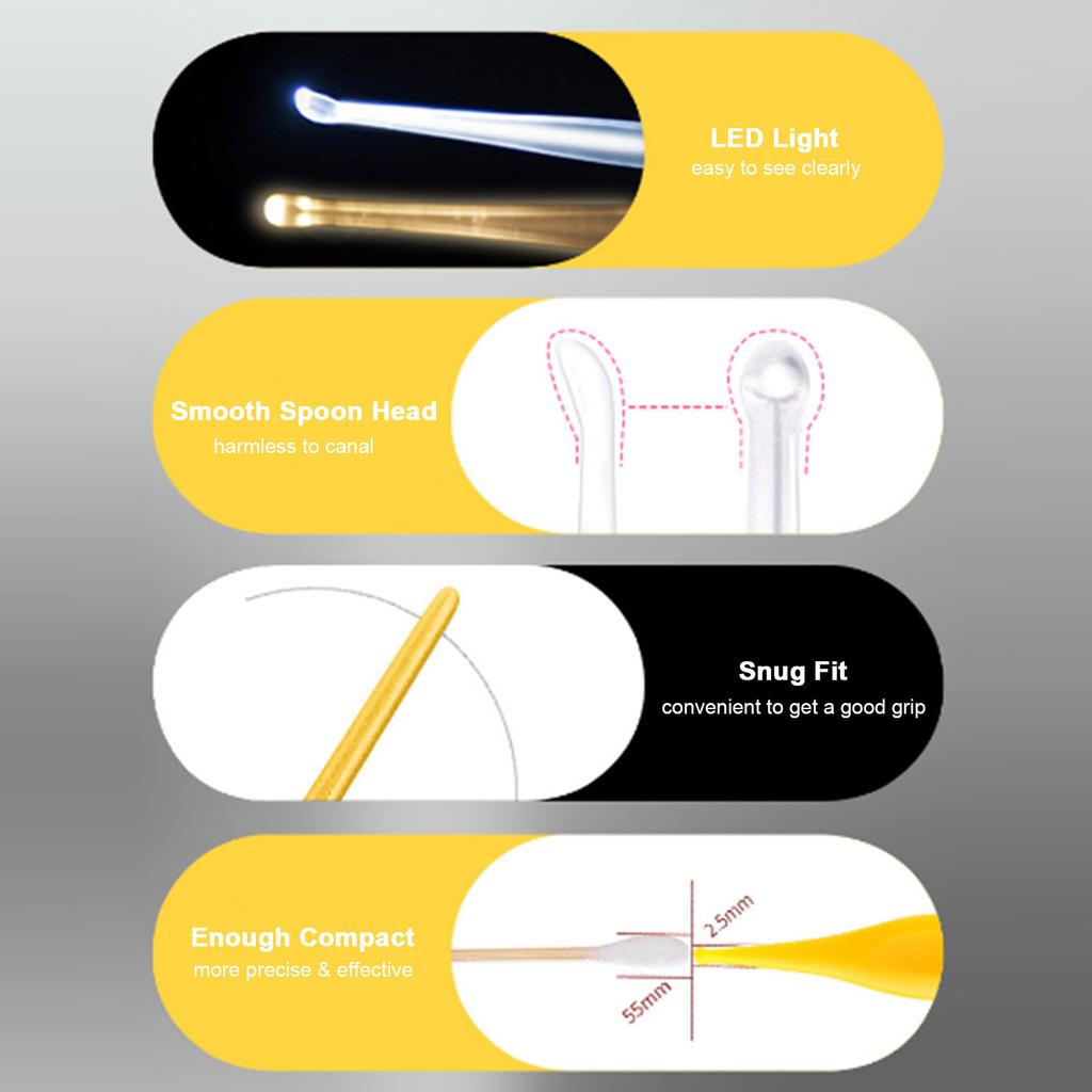 Earpicks Ear Wax Removal Tools with LED Light Flashlight Earpick Ear Spoon Tweezers Ear Cleaner for Ear Care Ear Cleaning Tool with Case