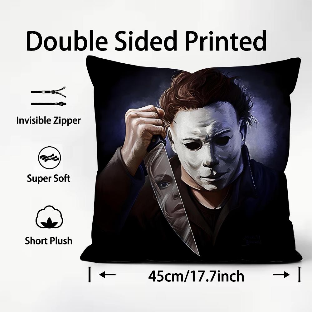 MMichael MMyers Horror Movie Cushion Cover Plush Fabric Soft DoubleSided Printed Sofa Warm Winter Home Child Gift Pillow Case