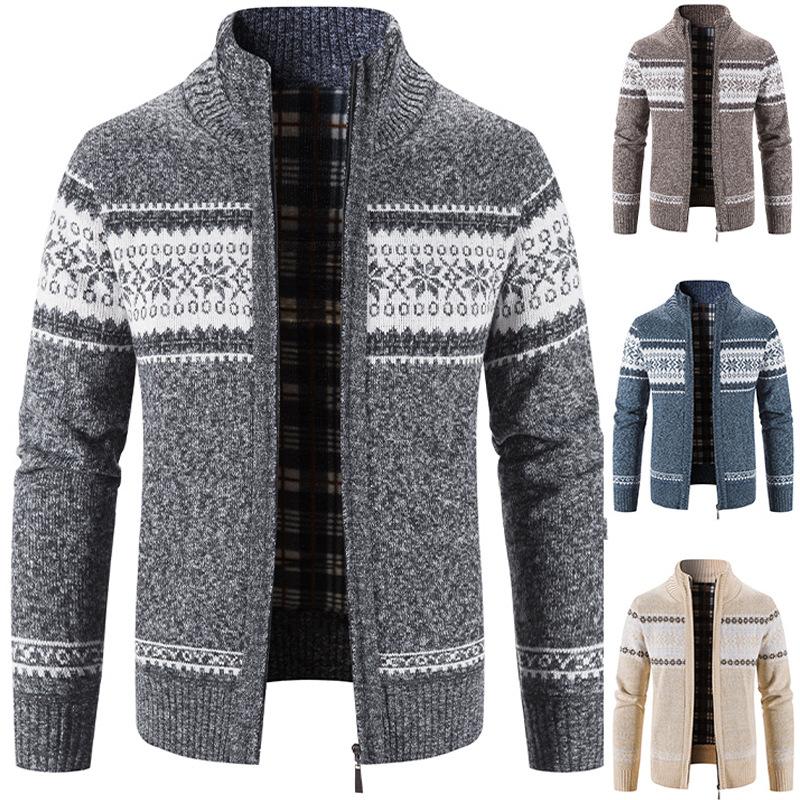 Stylish Men's Zip-Up Sweaters Warm Thick Knitwear with Color Blocking and Casual Design for Autumn and Winter