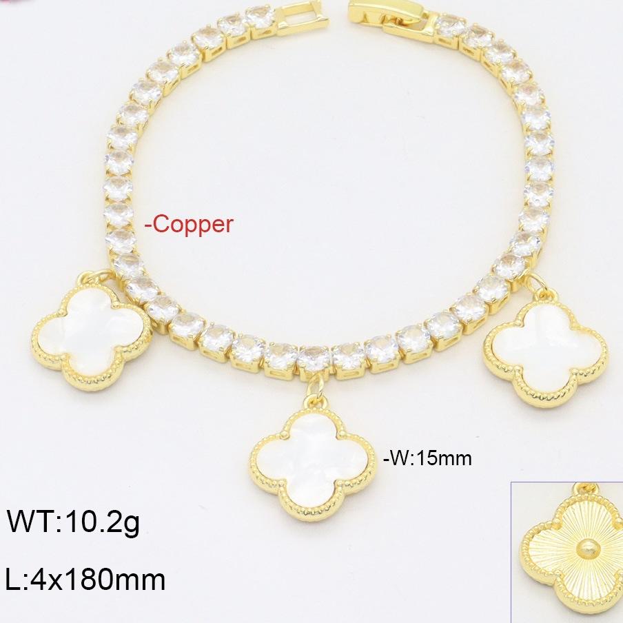 Fashionable Light Luxury Zircon Copper Three Flower Four Leaf Clover Bracelet Elegant and High End Handmade Decoration