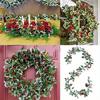 1PC Christmas Tree Vine Decorations Fireplace Wreath Gardens Artificial Holly Leaves Home Plastic Xmas Trees Red Berries Holiday