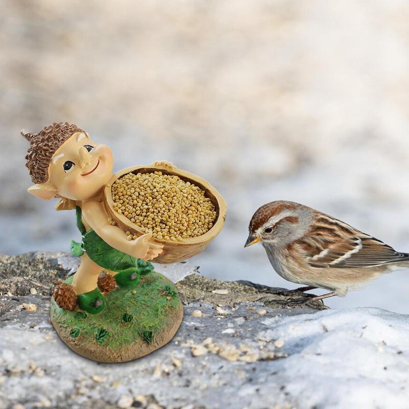 Fairy Garden Bird Feeder Ornaments Cartoon Sculpture Animal Feeding Trough Cute Lawn  Feeding Station Resin Craft Decoration