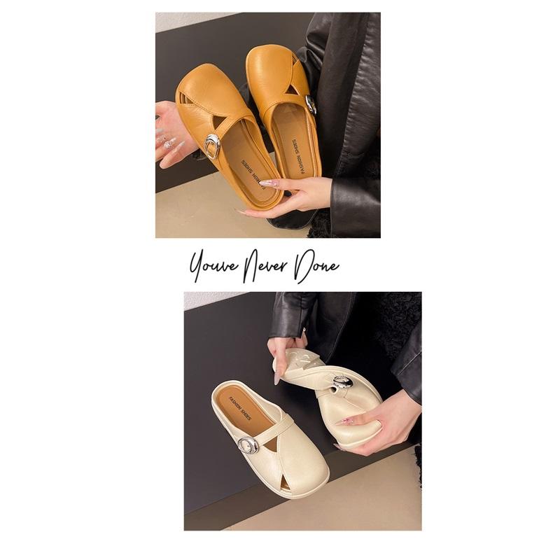 Women's Summer Mules Flat Shoes Fashion Square Toe Slip-on Slippers