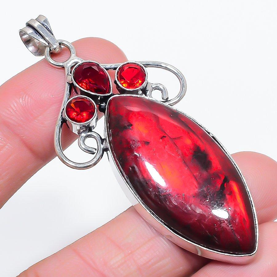 

Натуральный красный лабрадорит, гранат 925 стерлинговое серебро ювелирная подвеска 2,76 t6t27