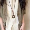 Fashion Resin Round Hollow Pendant Necklaces for Women Girls Vintage Long Rope Sweater Chain Necklaces Party Jewelry Accessories