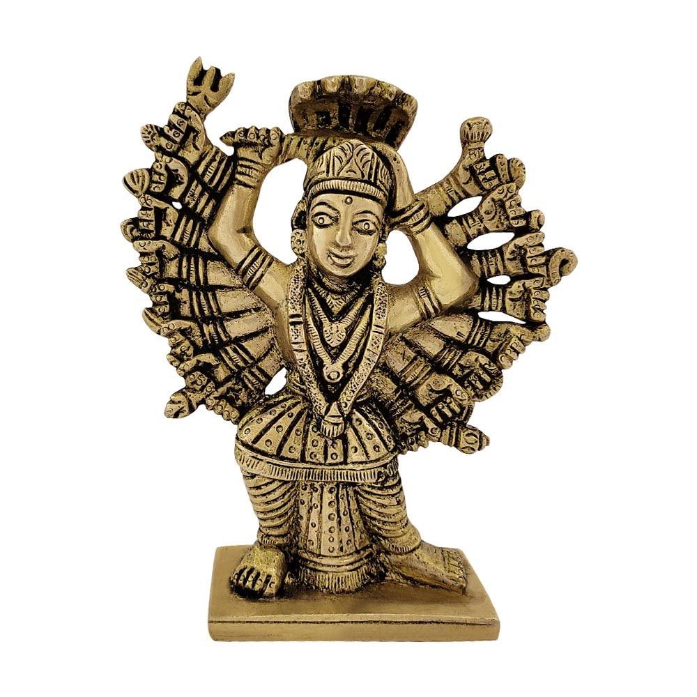 Goddess Saptashrungi Devi Mata Idol In Brass, Mata Statue, Gold - 4.7 Inch