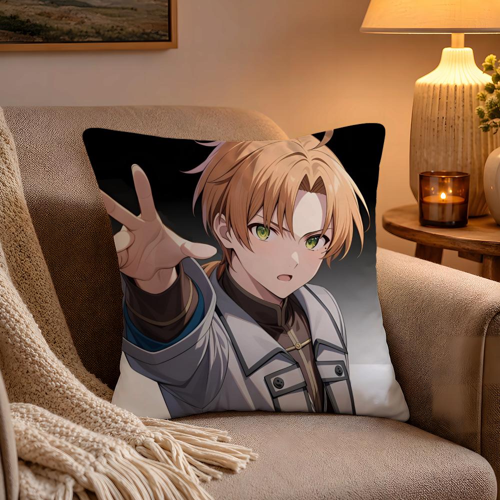 Anime MMushoku Tensei Cushion Cover Soft Plush Cushion Cover Double Print And Invisible Zipper For Sofa Home Car Use