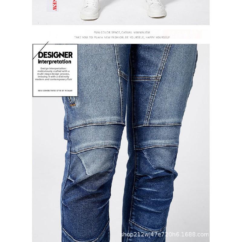 Jeans in stile motociclista da uomo, moda street europea, jeans skinny elasticizzati slim-fit, jeans dritti da uomo