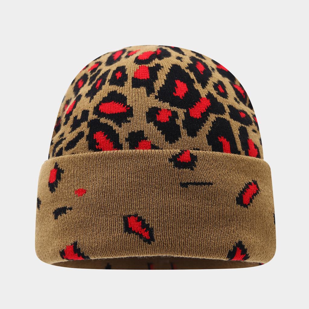 American autumn and winter personalized leopard print jacquard warm knitted hat for men and women outdoor versatile casual ear protection wool cold ha