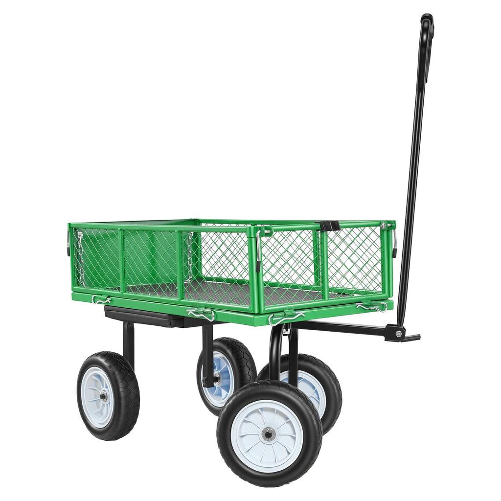 Garden Cart with Seat, 226.8 kg, Rolling Steel Garden Work Seat with Wheels, Heavy Duty Gardening Stool, with Tool Tray & Adjustable Handle, Outdoor