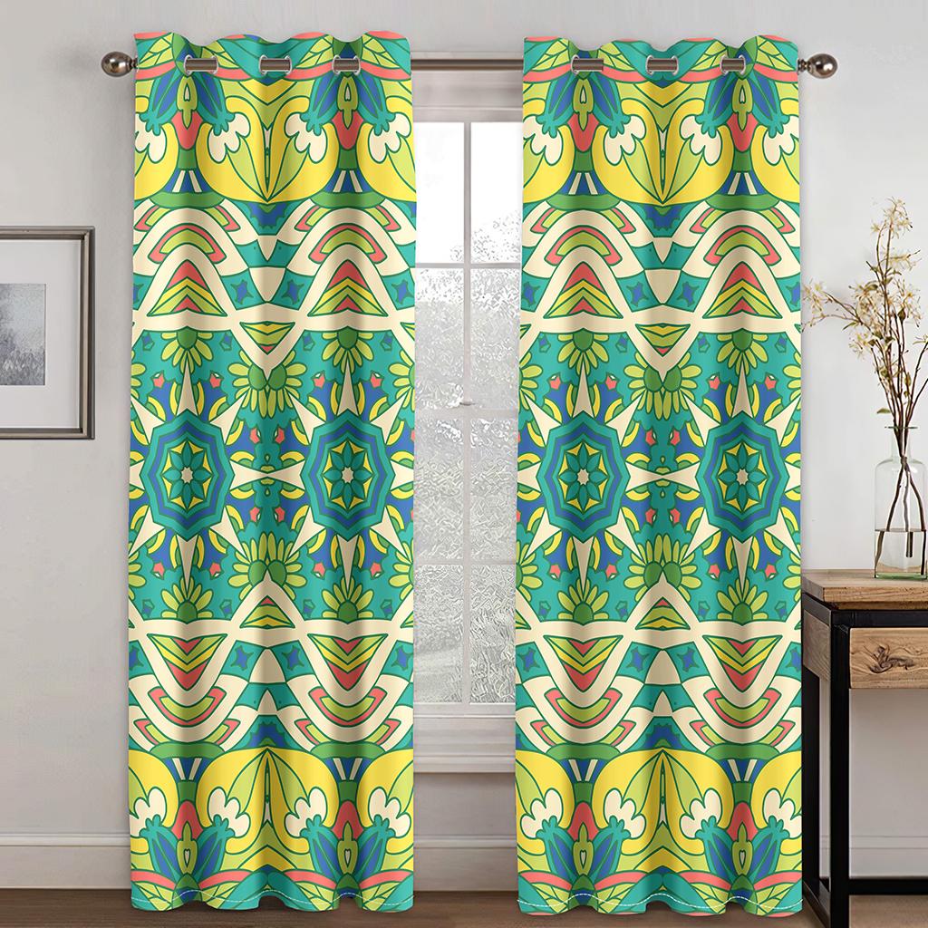 Bohemian Style Black & White Color Texture Curtains 2PCS European Luxury Living Room Bedroom Balcony Kitchen Window Decor