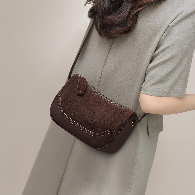 

Autumn and winter retro suede small satchel splicing leather dumpling bag simple and versatile single shoulder messenger women s bag niche design