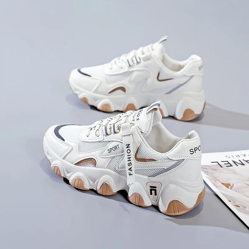 Fashion Spring New Breathable Mesh Dad Shoes Women's Fashion Vulcanized Shoes Thick-soled Student Women's Running Shoes Zapatillas Mujer