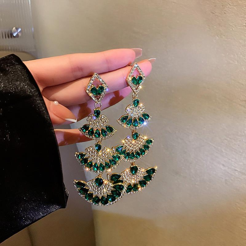 Advanced Temperament Elegant Rhinestones Eearrings for Women's Jewelry Accessories Gifts Silver Needle Medieval Green lGeometric Square Design Arrings