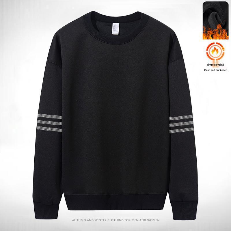 Men's Plus Velvet Pullover: Oversized Round Neck Long Sleeve Base Layer for Autumn and Winter