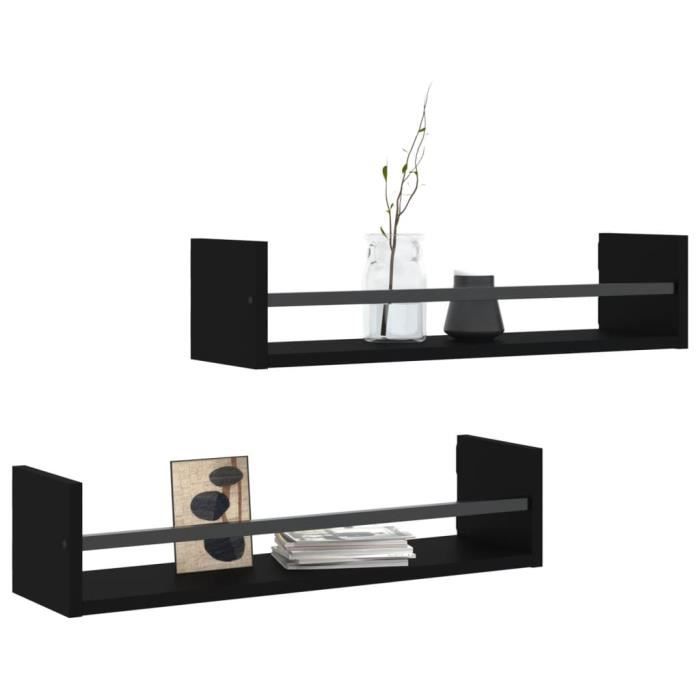 VidaXL Étagères murales avec barres 2 pcs noir 60x16x14 cm 835434