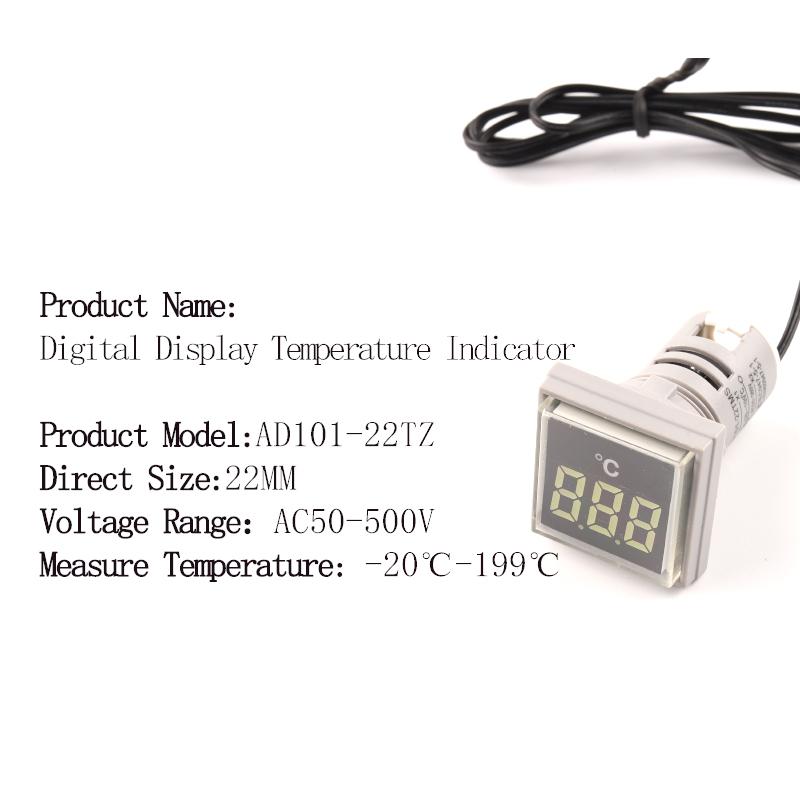 22mm Round Square LED Digital Thermometer Signal Lights Temperature Meter Detector Sensor -20-199 Celsius 50-500V AC
