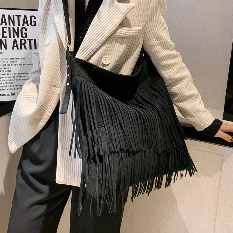 Borsa a Spalla da Donna Fashi con Frange in Pelle PU Scamosciata Borsa a Tracolla con Nappe ad Alta Capacità Borse da Viaggio Femminili per Donne