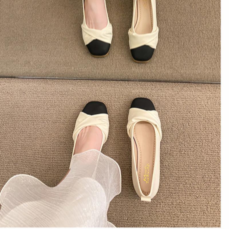 Dámské lodičky, nový večerní styl, ploché, kulaté, nízké, Gommino, malé kožené boty