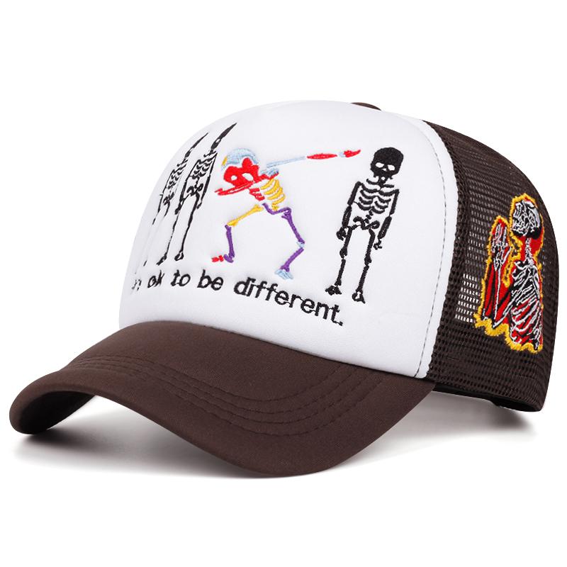 Five Skeleton Side Prayer Men'S Embroidered Mesh Hat Hip Hop Hat Outdoor Sports Sunshade Hat Women'S Casual Hat Baseball Hat