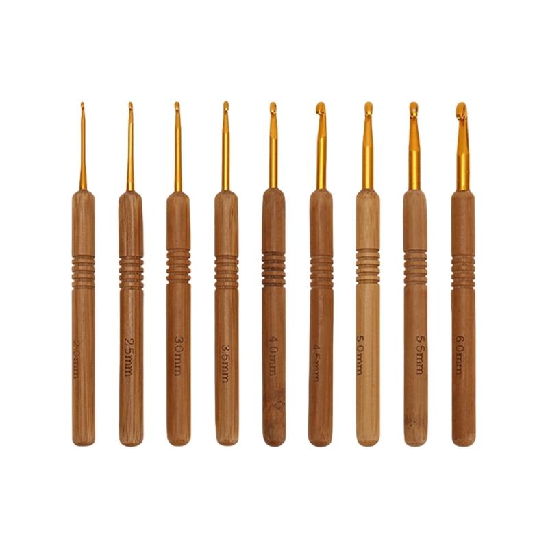 9Pcs Crochet Hook Set Knitting Needle Crochet Craft Yarns Weaving Crochet Needle with Ergonomic Handle & Aluminum Tip