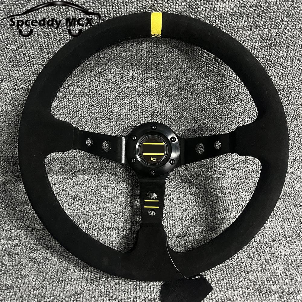 Universal 350mm Racing Steering Wheel Suede 14inch Deep Dish Bolts With Horn Button Include Aluminum Ring For VW HONDA BMW Ford