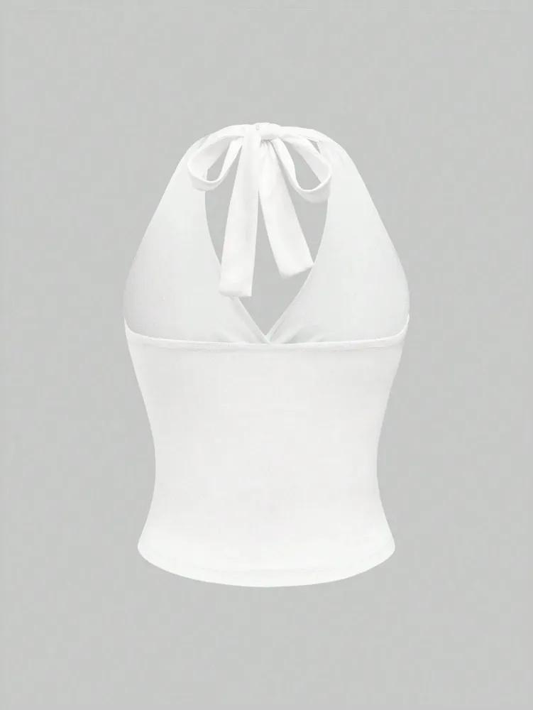 Crop Top Phumee Leopard Printed V-neck Backless Halter A2225