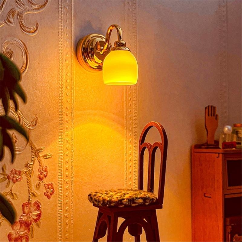 Dollhouses LED Wall Sconce 1/12 Miniature Wall Lamps for Dollhouses Bedroom Display Lighting Dollhouses Scale Decoration