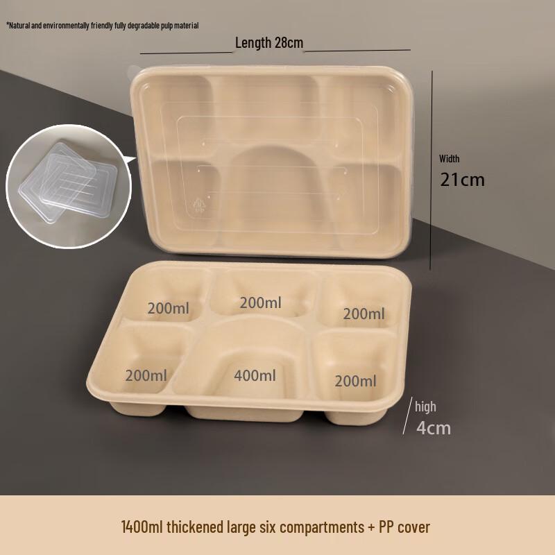 Disposable 6-Compartment Takeaway Food Container with PP Lid