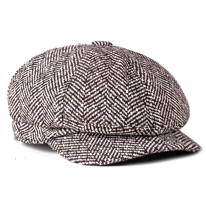 

Autumn and winter knitted wool hat women s fashion British fashion octagonal hat men s beret cap painter hat M（56-58cm） чорний
