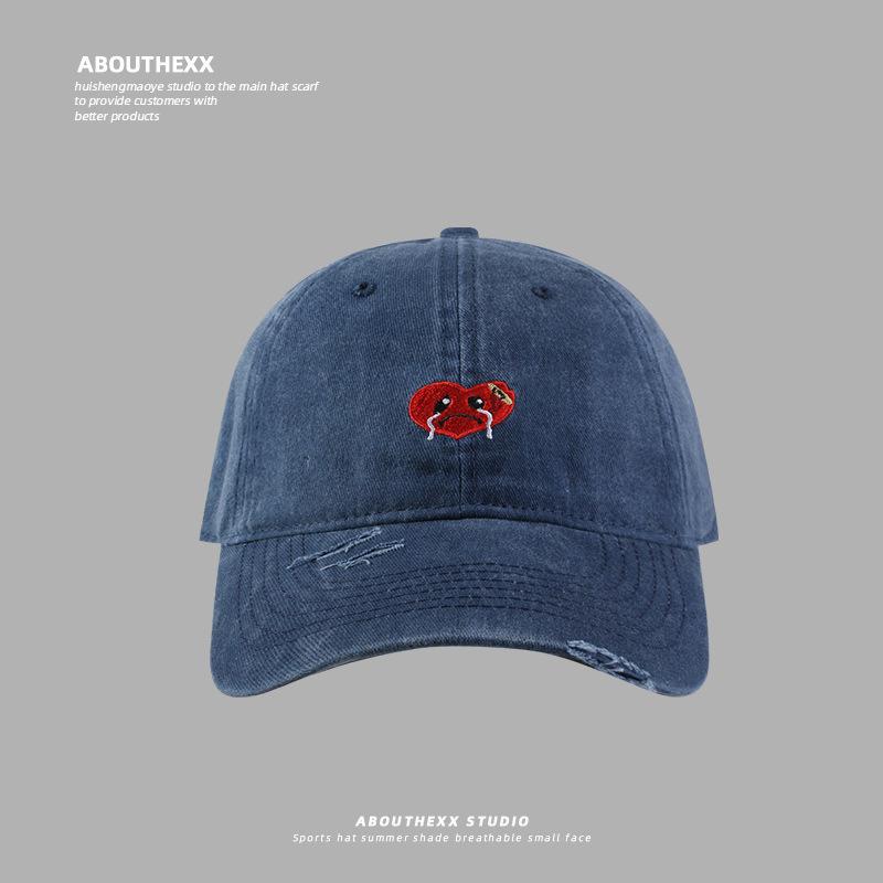 Hat Female Cartoon Embroidery Washed Cap Student Couple Versatile Baseball Cap Outdoor Casual Sun Hat