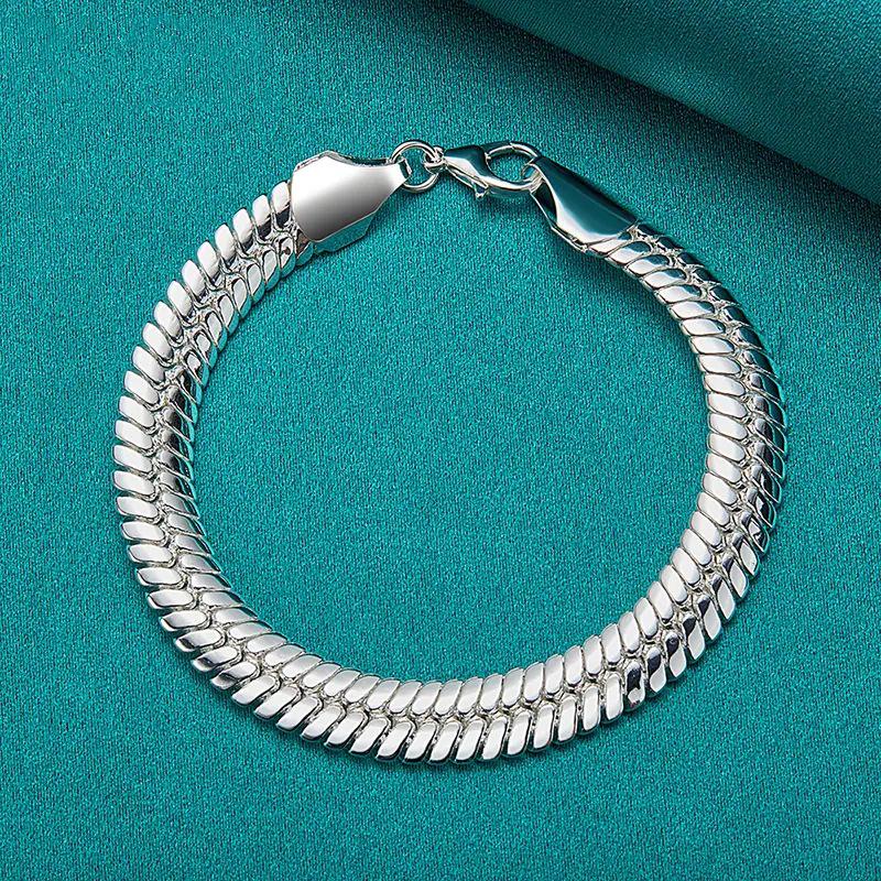 Silver 10mm Flat Snake Bracelet - Hip-Hop Style for Men