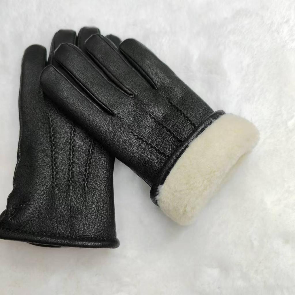 Men's Extra Thick Windproof Deer Leather Motorcycle Gloves