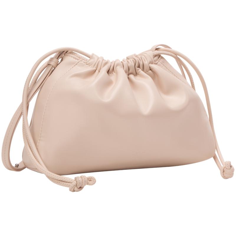 Calvin Klein Cute Drawstring Letter Embossed Pouch Bag Women Shoulder Bag Eggshell-Yellow DH3771-MTR